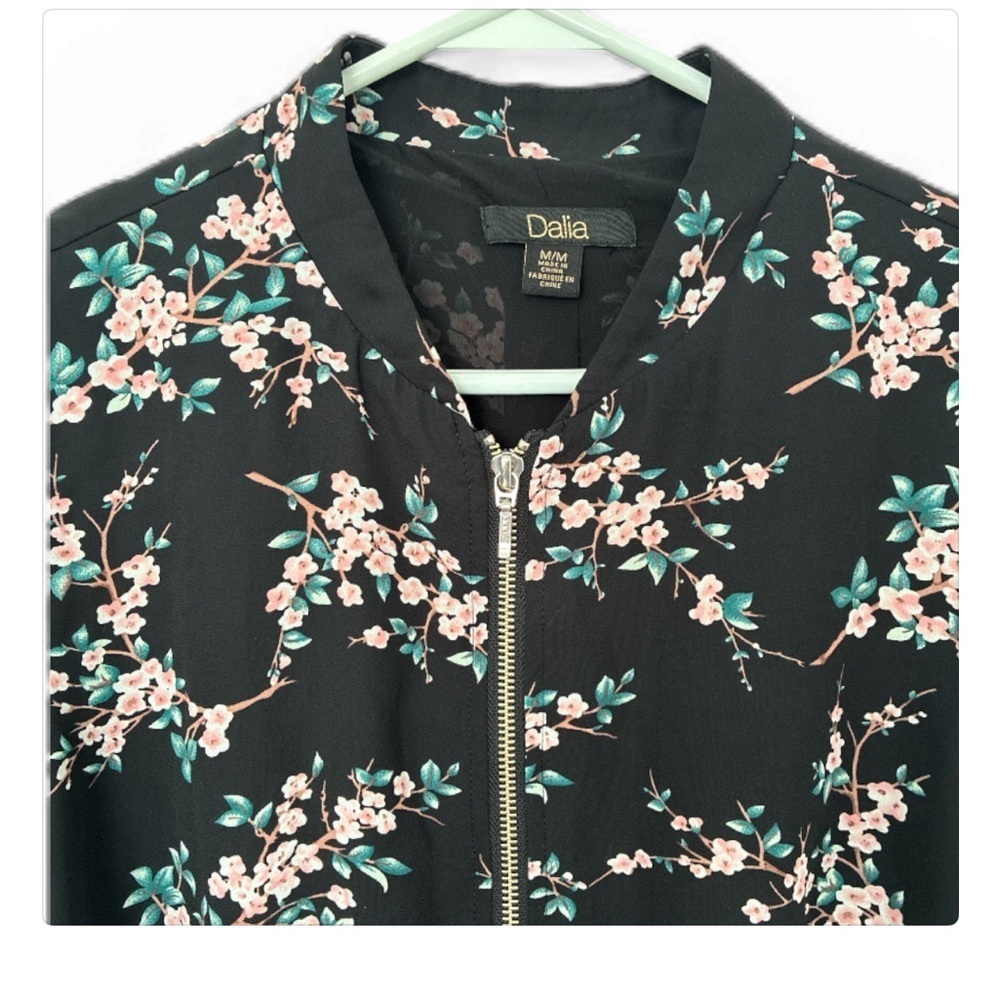 Dalia Black Floral Bomber Jacket size medium - Picture 2 of 4